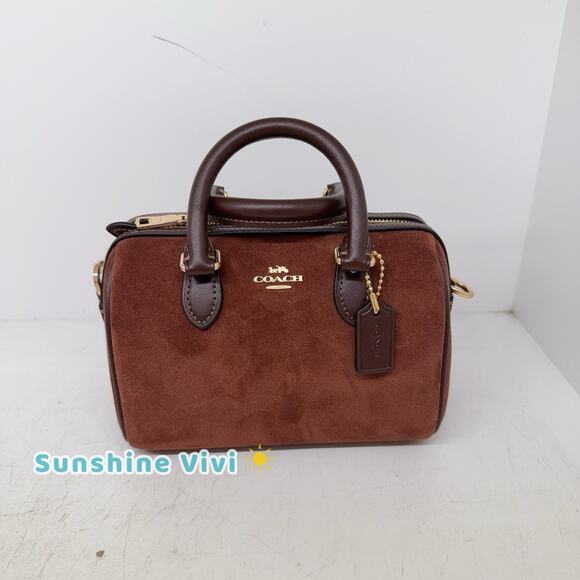 NWT Coach Mini Rowan Crossbody Bag CCF29, suede/Im/Vintage Brown - Picture 1 of 14
